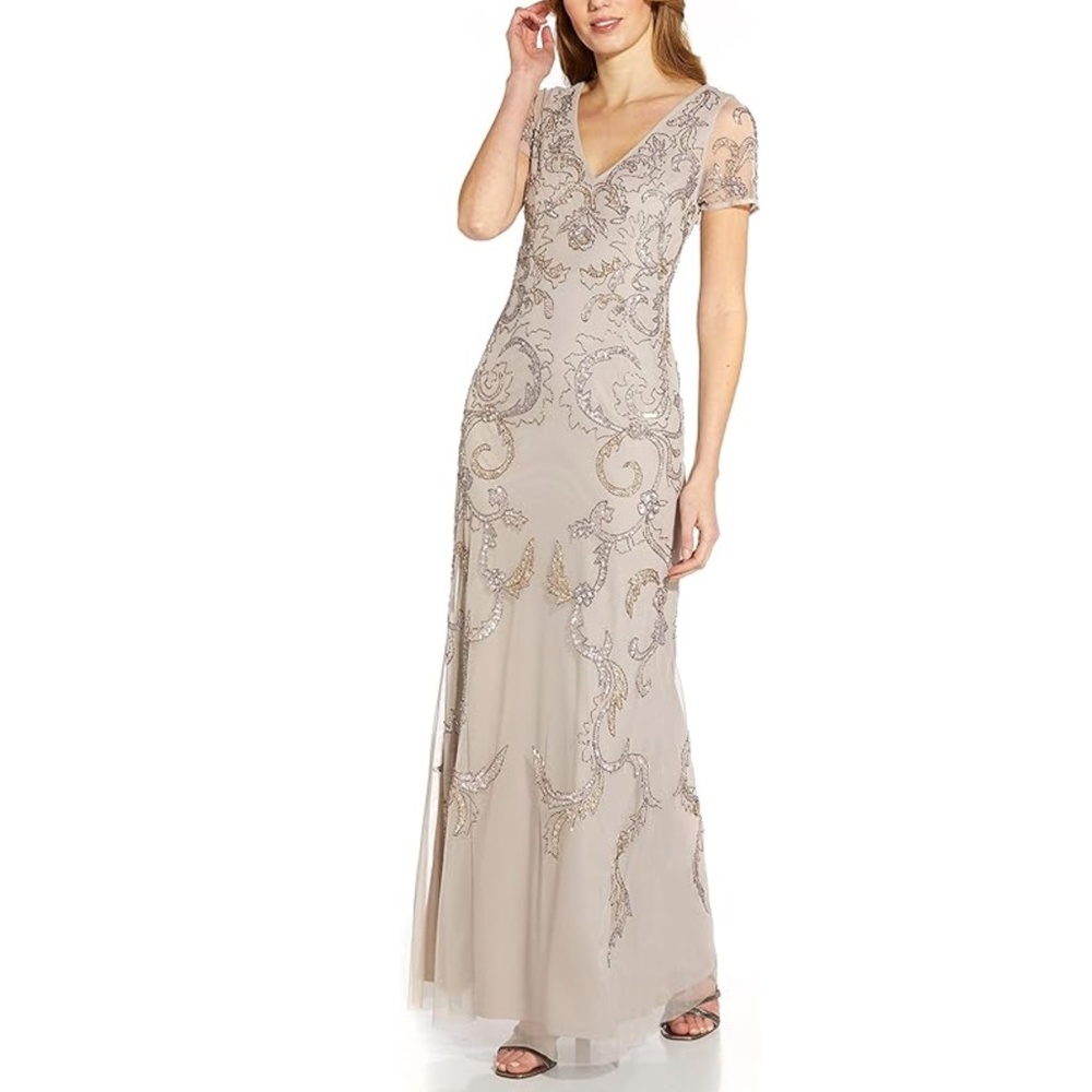 Adrianna Papell | V-Neck Beaded Mermaid Gown‎